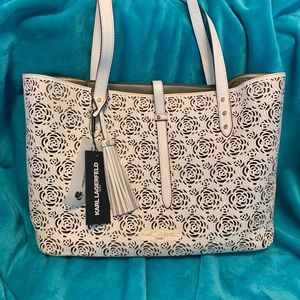 NEW! Karl Lagerfeld white leather rose tote bag